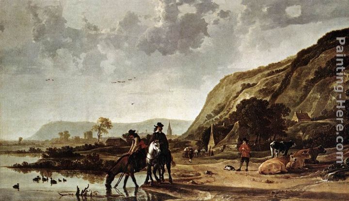 Aelbert Cuyp Large River Landscape with Horsemen